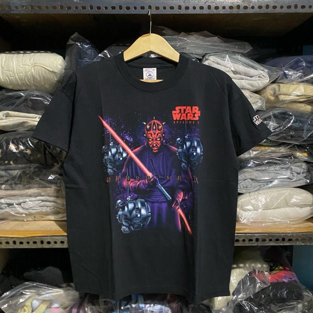 Vintage Star Wars Episode 1 Darth Maul T' Hitam Size XL Youth 65x54