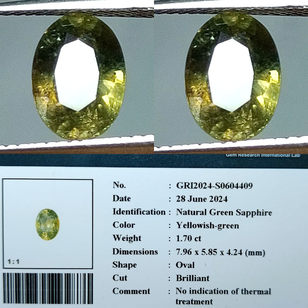 NATURAL GREEN SAPPHIRE NO HEATED YELLOWISH GREEN MEMO GRI