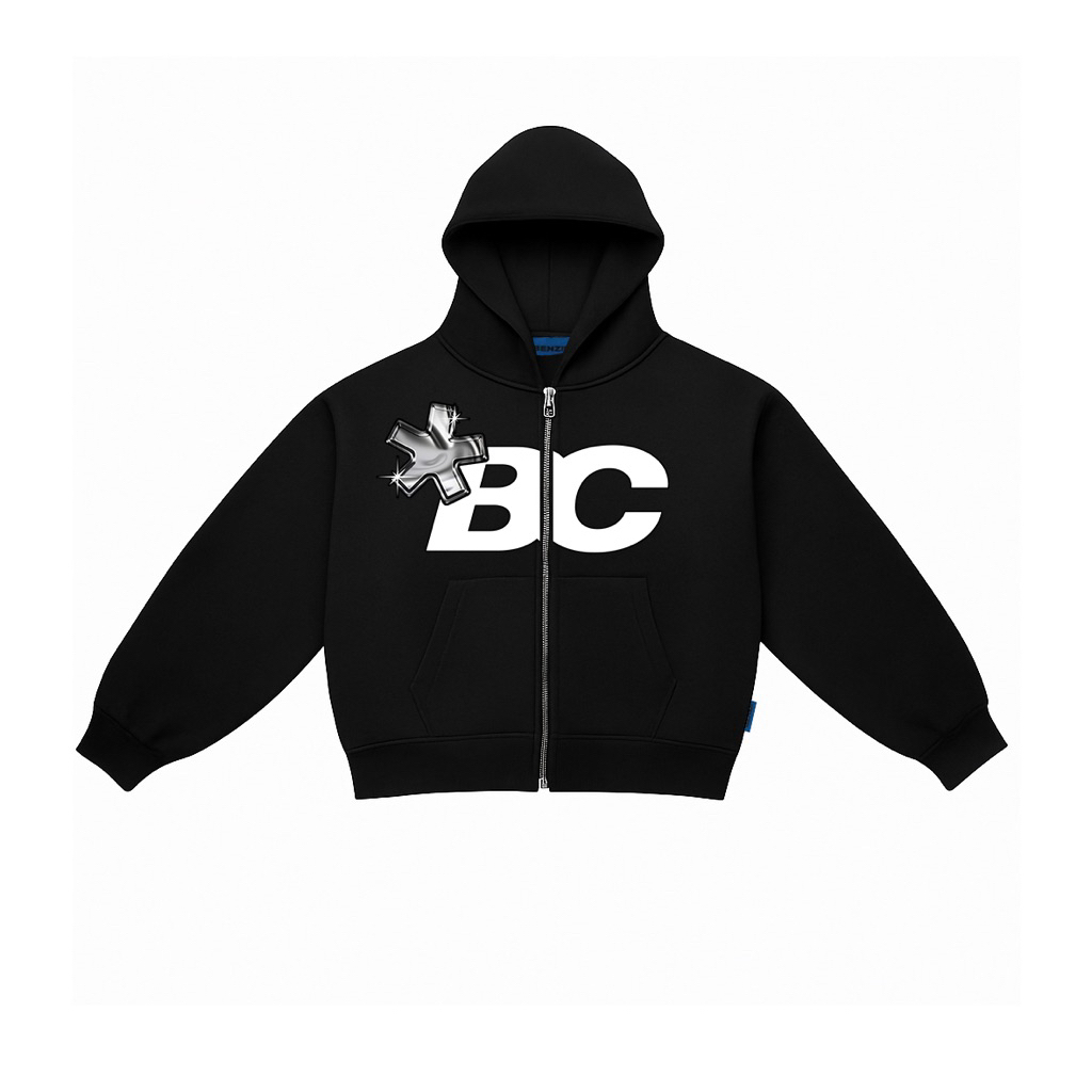 BENZII CLUB -  Zipper YKK Hoodie Boxy 330GSM Signature Big Logo Black