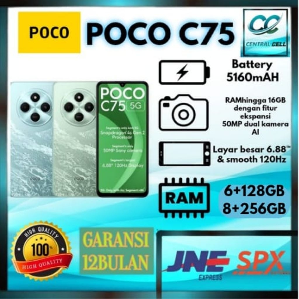 [PROMO] HP XIOMI POCO C75 NFC ORI Ram 6+128GB & 8+256GB GARANSI 1 TAHUN { Display 6,88Inches + Batte