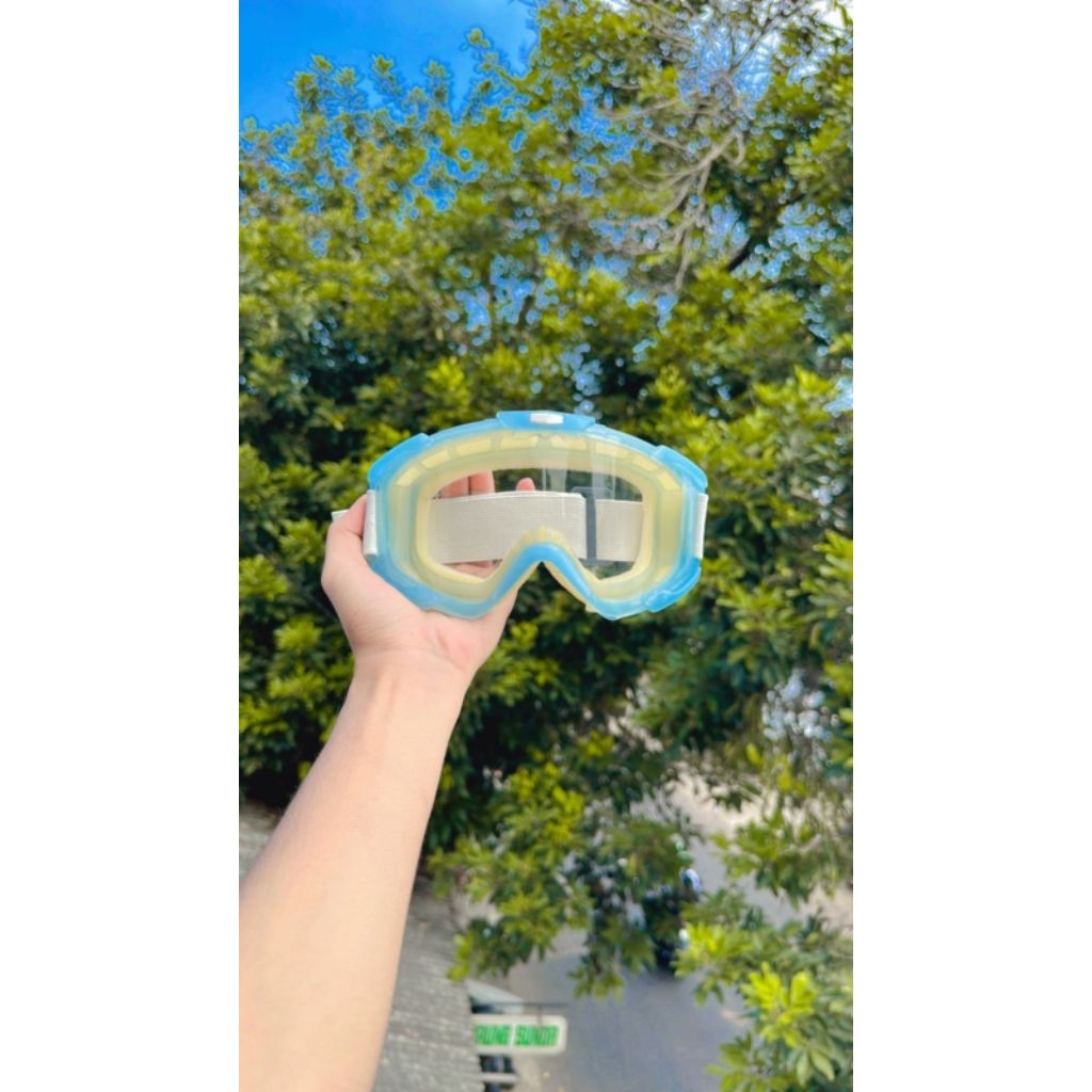 Kacamata Helm Cross Goggle Helm Cross Safety  pelangi Silver Hitam Bening Murah