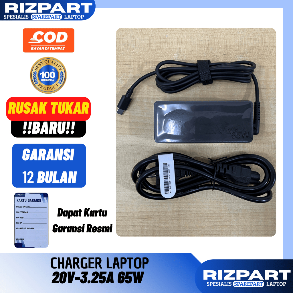 Charger Laptop T480 T480S T580 X280 X380 E480 E580 L380 L480 Adapter Type C 20V 3.25A 65W