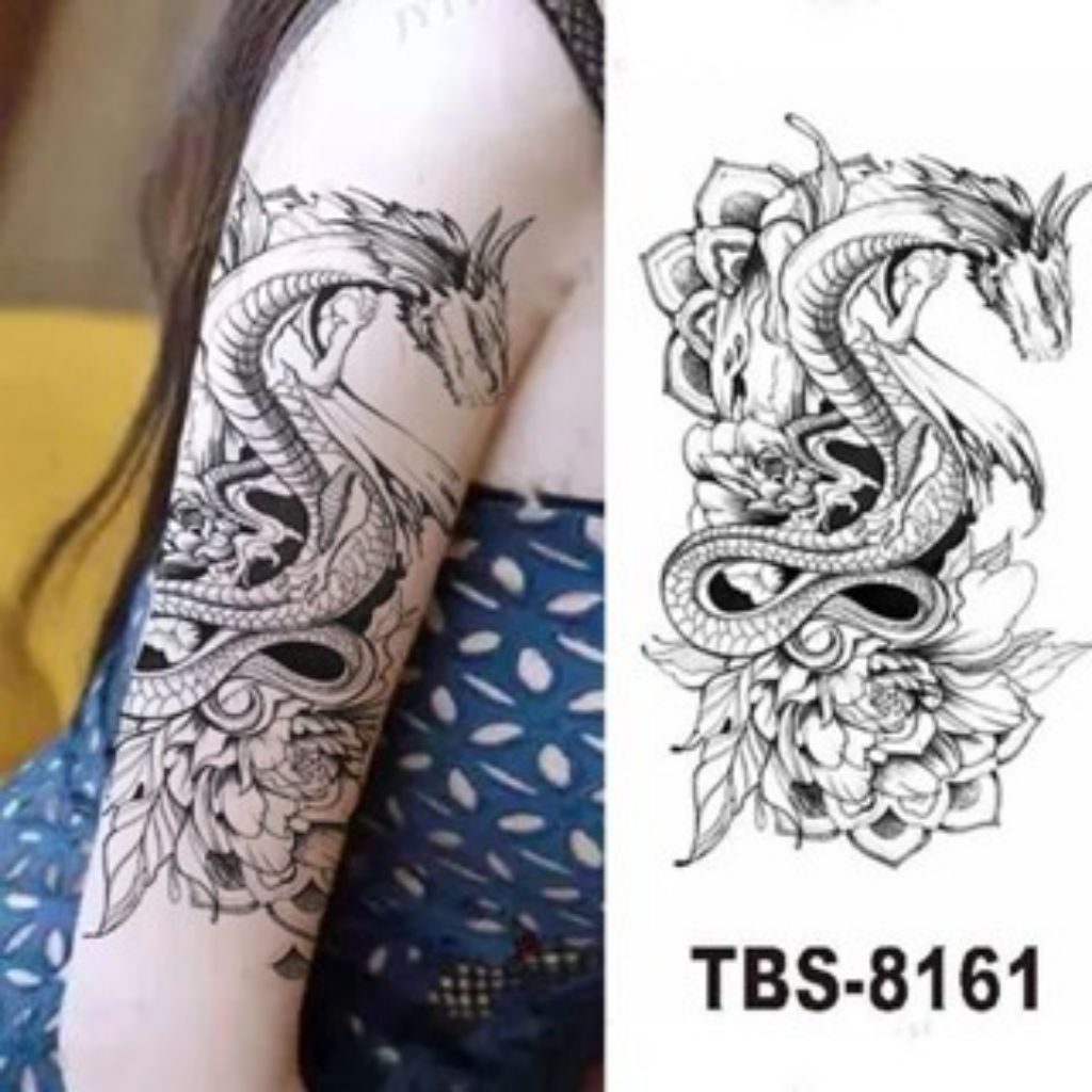 [COD] Tatto Naga Bunga Hitam kode 8161 | Tatto Tempel Sementara | Tatto Temporer Stiker Kulit REAL P