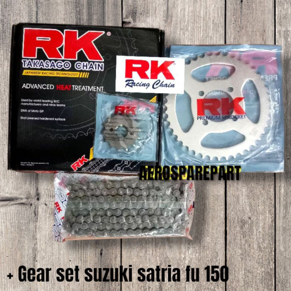 Gear set ger kit Suzuki Satria Fu 150 ( 14T / 43T / A 428SB & B 428HSB - 120 ) Merk RK TAKASAGO