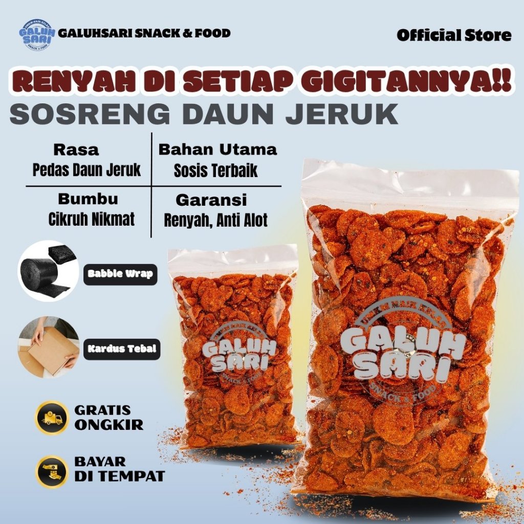 

Galuhsari - Sosreng Daun Jeruk Premium Spesial Cemilan Pedas Renyah Bumbu Cikruh Melimpah 1/2kg