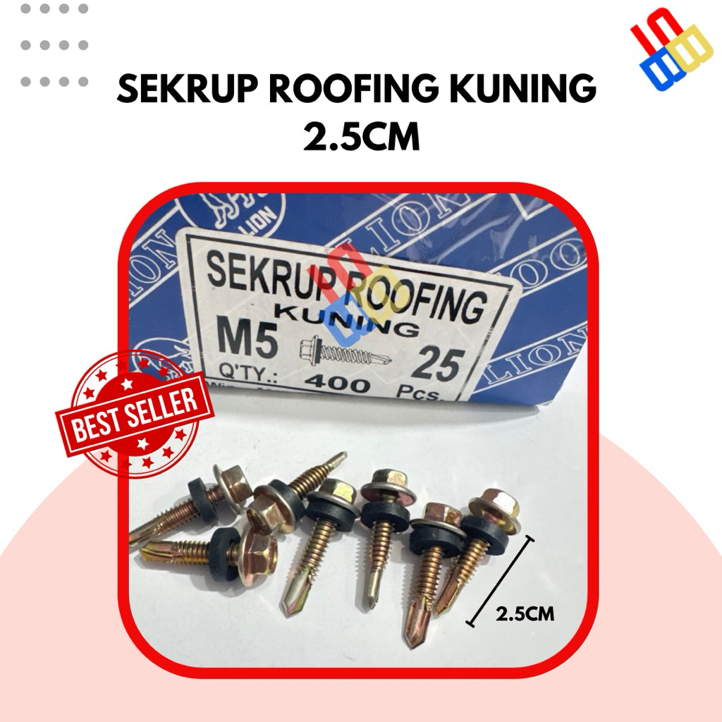 1 BOX Baut Roofing Spandek 2.5 cm / Baut Spandek LION/ Baut Drilling/ Skrup Spandek / Sekrup Spandek