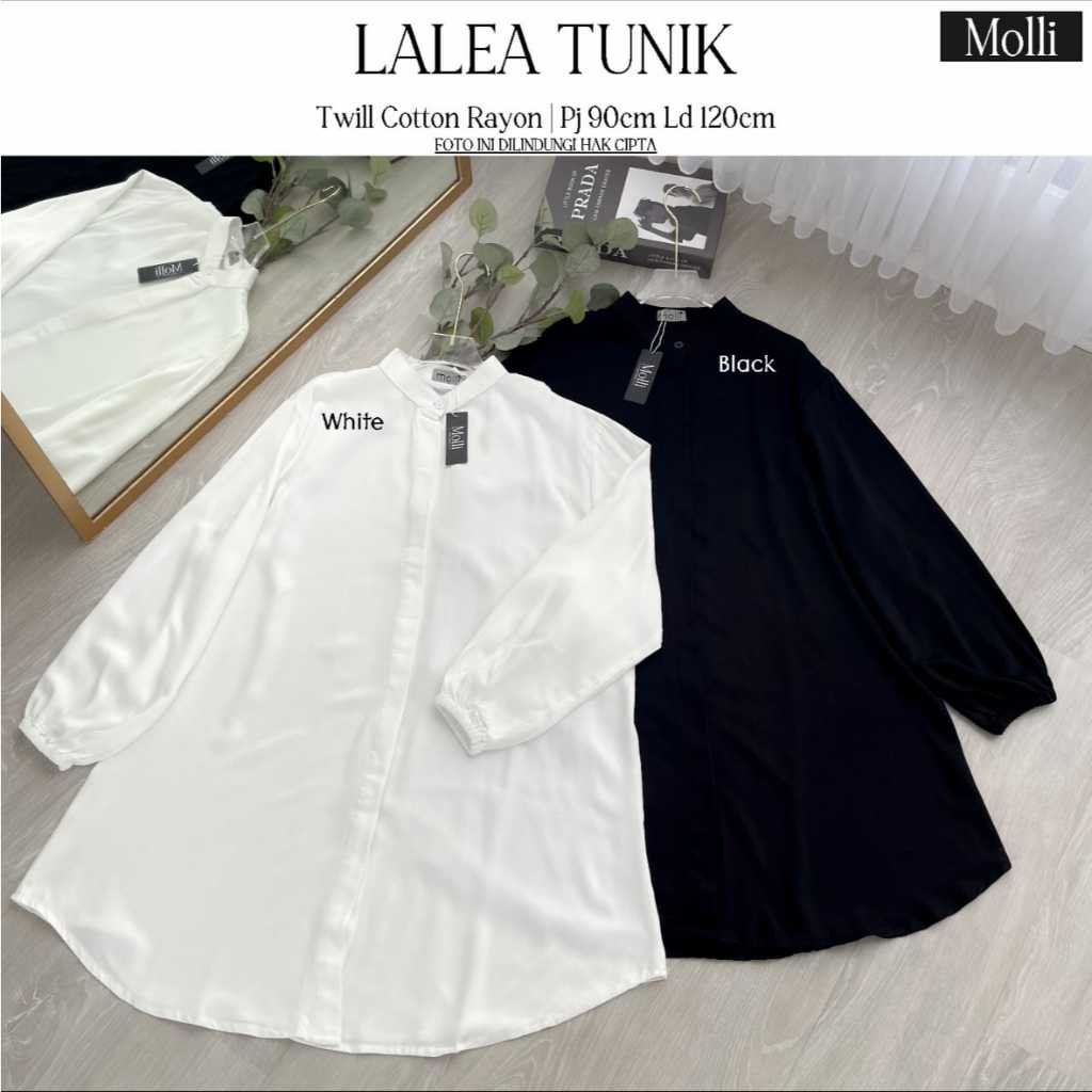 LALEA TUNIK HITAM PUTIH POLOS TWILL COTTON RAYON PREMIUM ADEM HALUS NYAMAN BY MOLLI