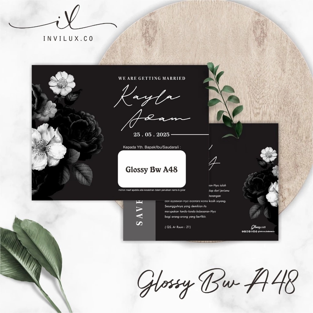 CETAK UNDANGAN PERNIKAHAN FOTO MURAH - KARTU UNDANGAN NIKAH BW GLOSSY - UNDANGAN MEWAH