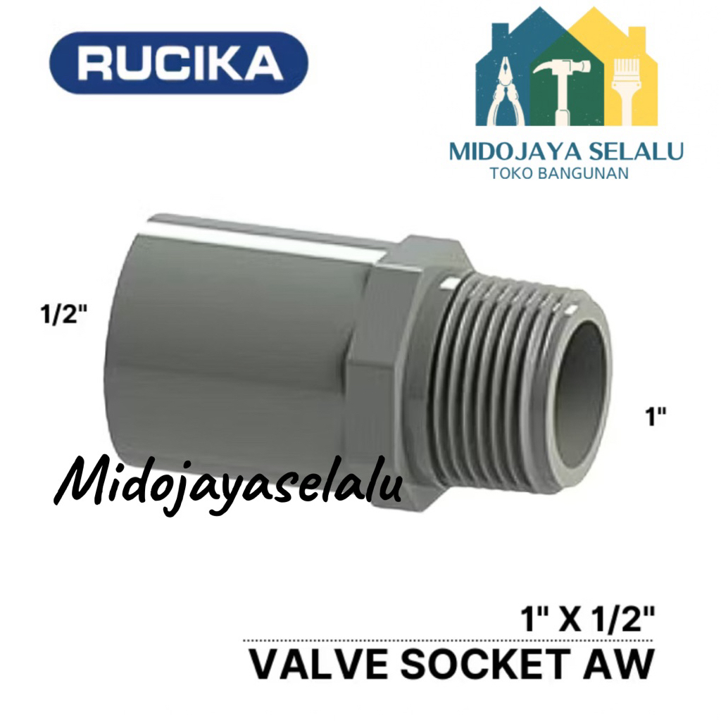 valve socket, sok drat luar, sambungan drat luar pvc 1 ke 1/2 inch Rucika