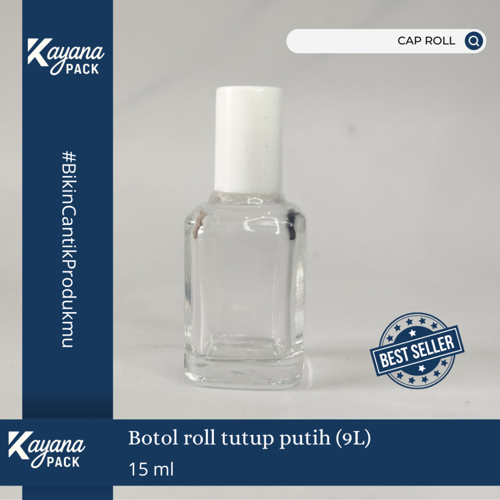 Botol Parfum Kaca Kotak Tinggi Clear Roll On 15ml Tutup Putih atau Tutup Hitam / Botol Parfum Kaca B