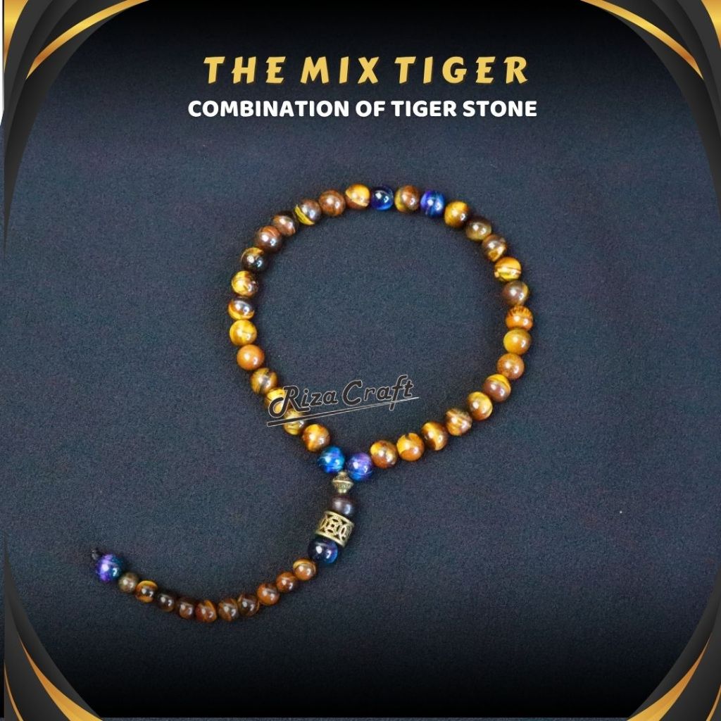 Tasbih 33 Butir Batu Akik Tiger Eye Coklat Mix Tiger Eye Blue Eyes Alam Natural Asli 100% Original A