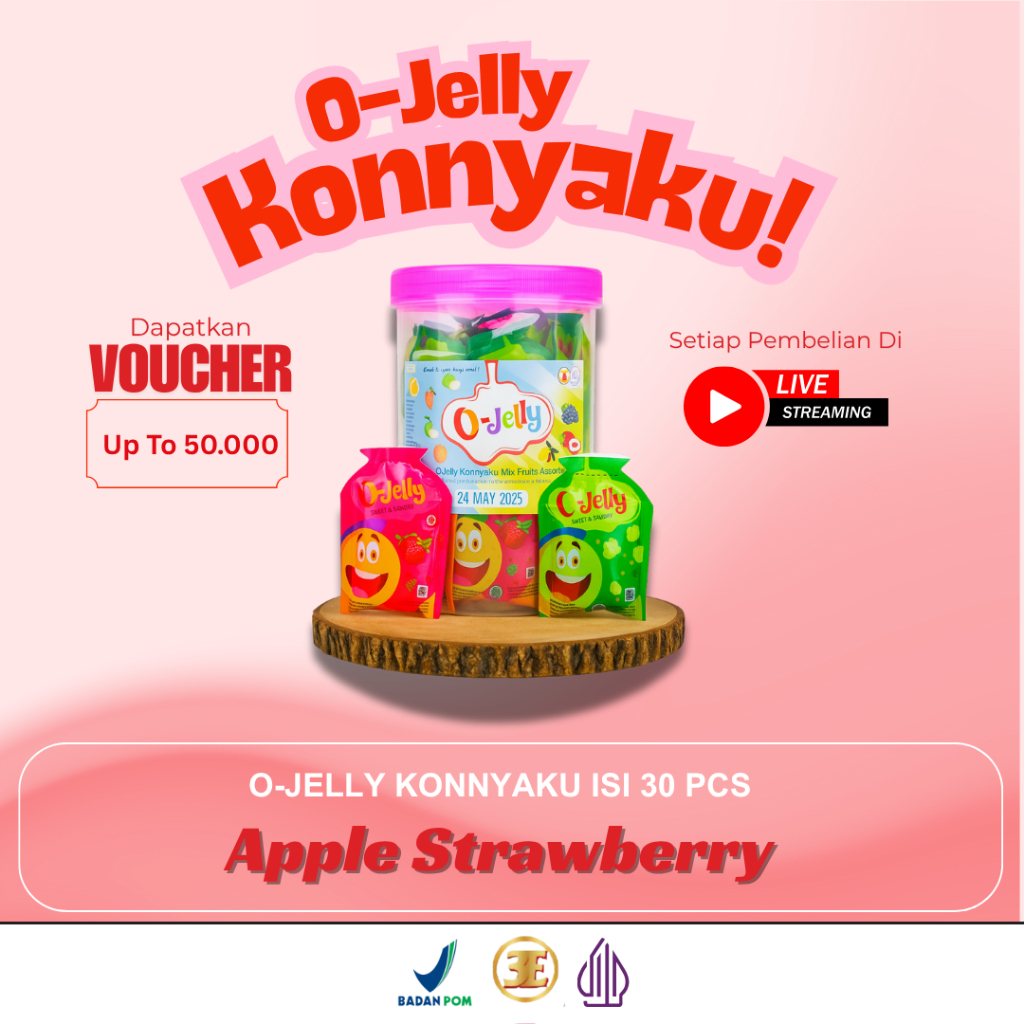 

O Jelly/Jeli/Ager Konnyaku Toples (Apple Strawberry)/Isi 30 pcs (Harga satu toples)