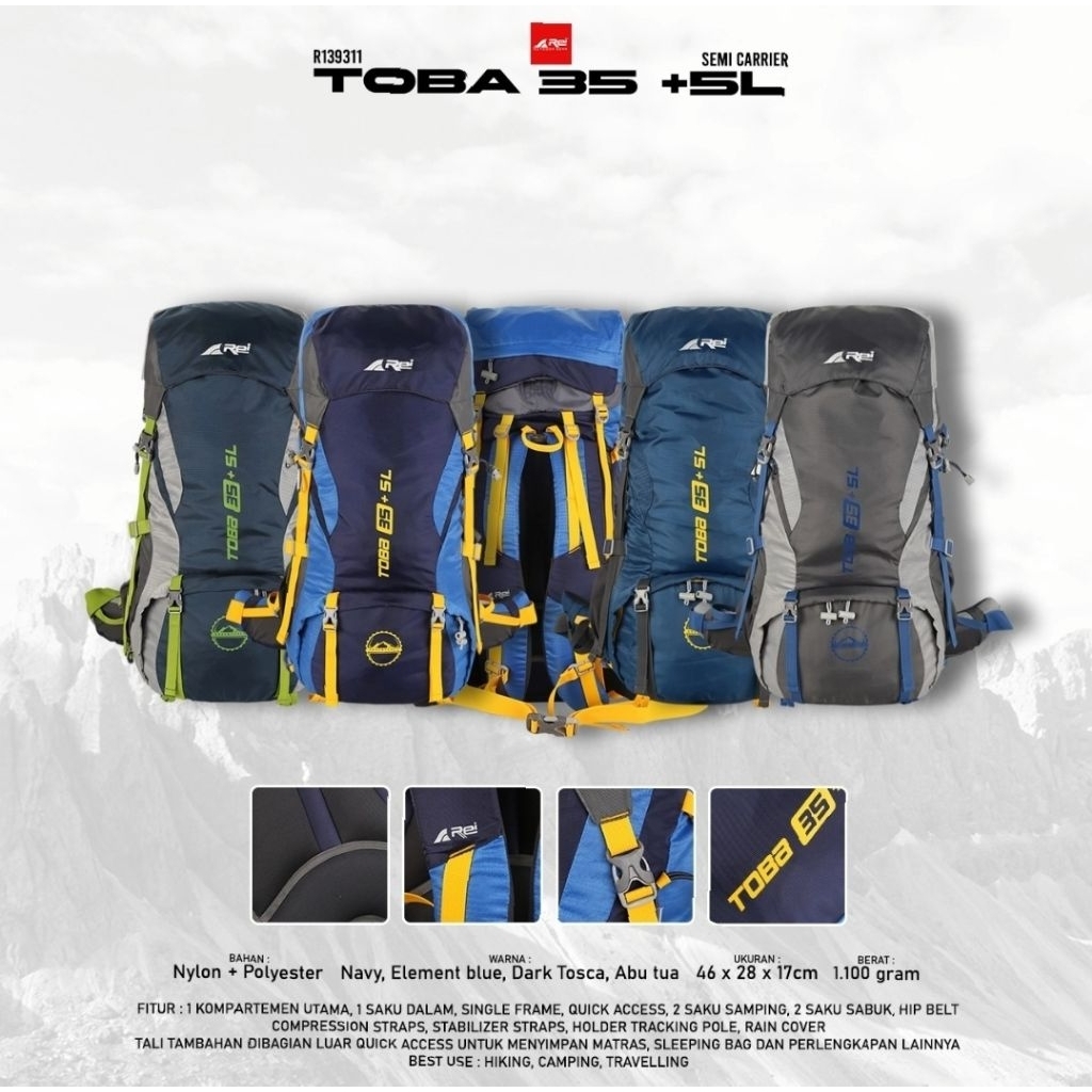 SEMI CARRIER TOBA 35+5L AREI OUTDOORGEAR | TAS GUNUNG REI TOBA 35+5L