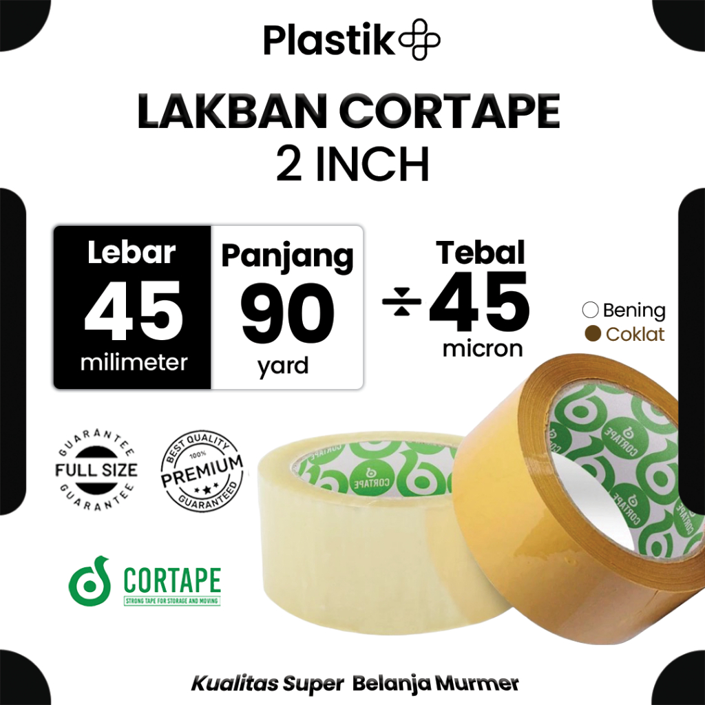 

Lakban / Selotip Cortape Bening dan Coklat 2inch 45mm x 90 yard Harga Satuan Ecer Spek Daimaru