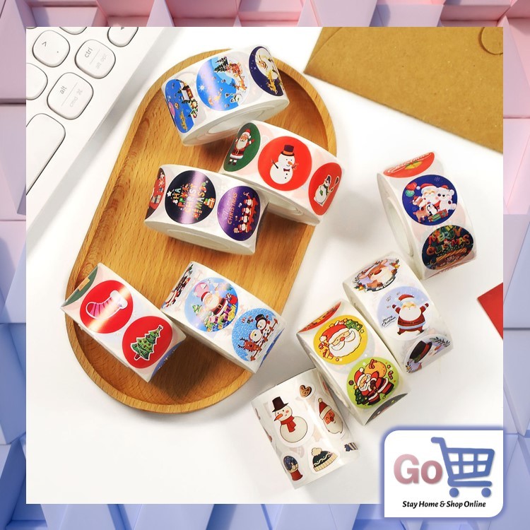 

Go - 1333 Stiker Roll Natal Isi 500 Pcs / Cute Christmas Sticker / Stiker Label Kemasan Hampers