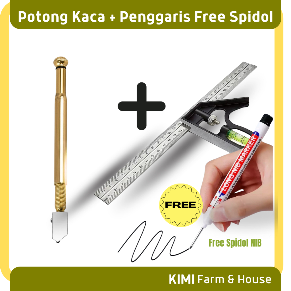 Paket Pemotong Kaca Penggaris Free Spidol Nib Panjang / Peralatan Pembuatan Aquarium / Alat Pemotong