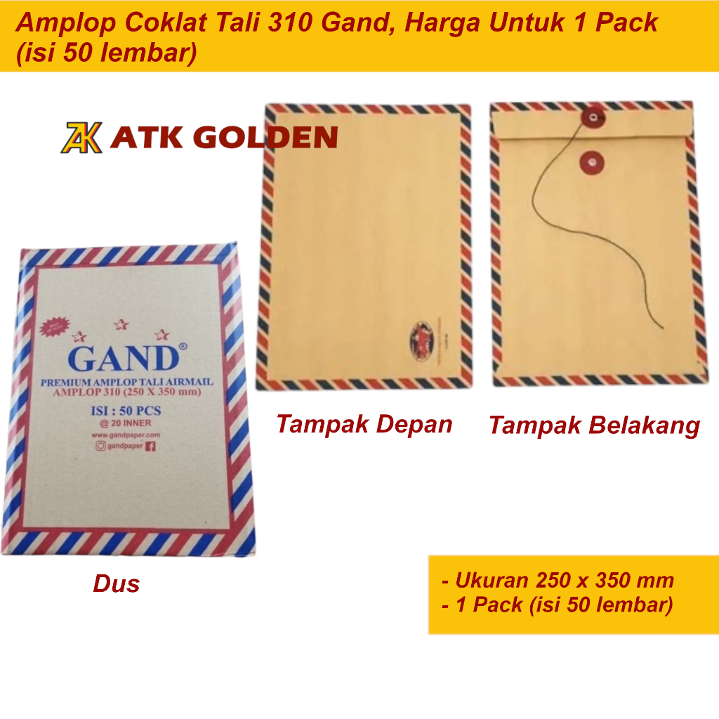 

Amplop Coklat Tali 310 @1Pack (isi 50 Pc)