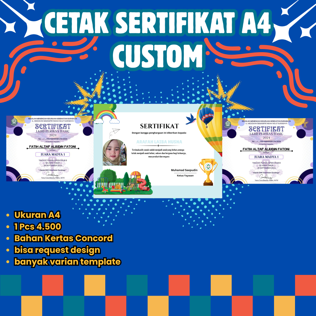 

Cetak Sertifikat A4 Custom FREE DESIGN