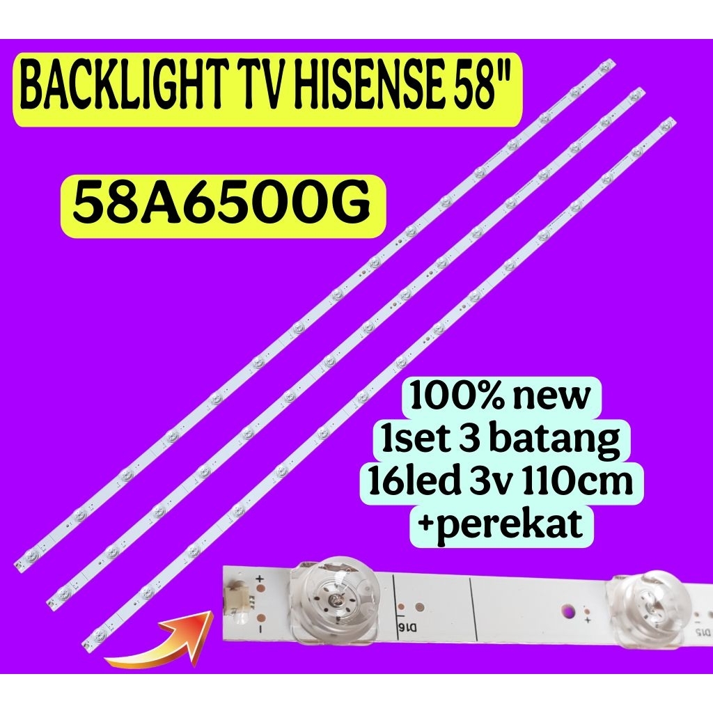 LAMPU LED BACKLIGHT BL TV HISENSE 58A6500G 16LED