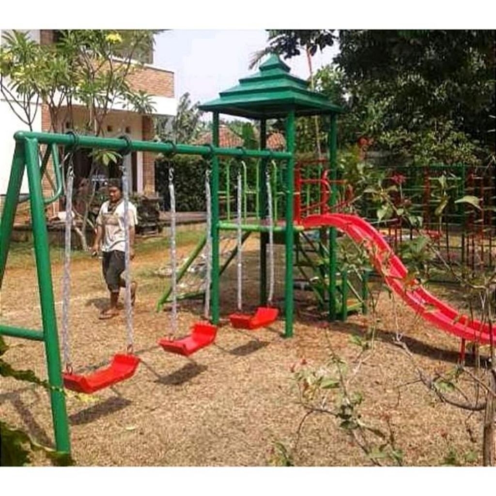 Ayunan Set Perosotan Playground Anak Tk Besi Model 5