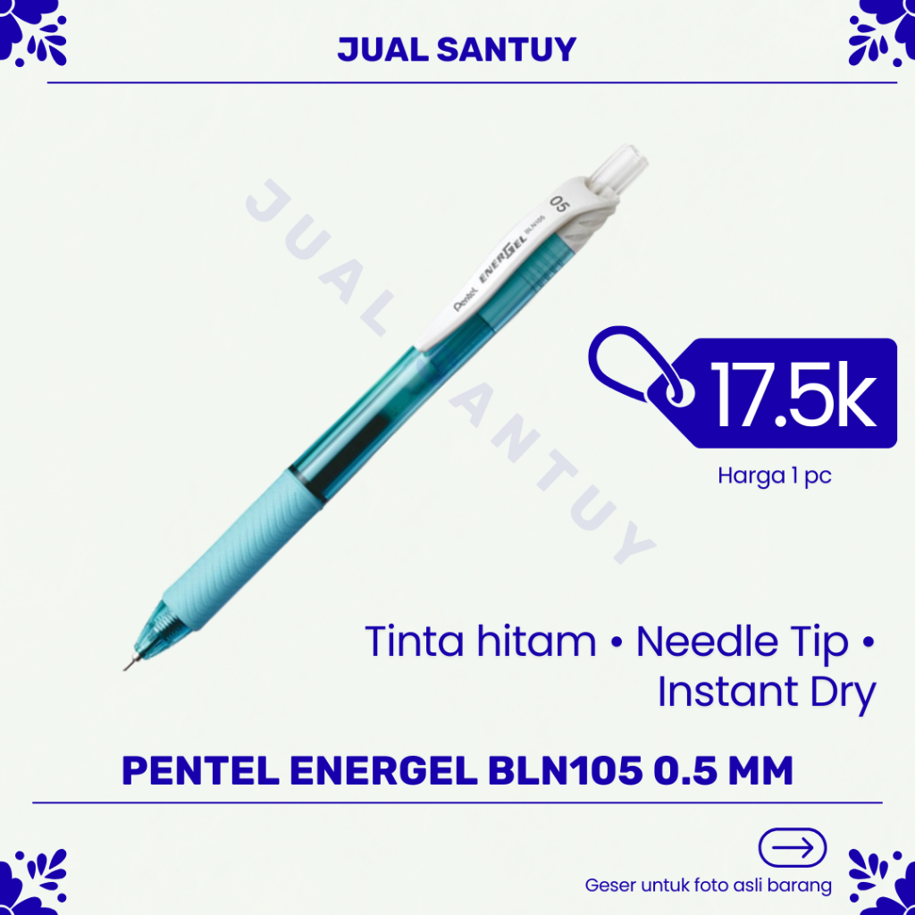 

Pen Pulpen Ballpoint PENTEL ENERGEL 0.5 BLN 105 Tinta Hitam - Needle Tip Instant Dry Tandatangan TTD