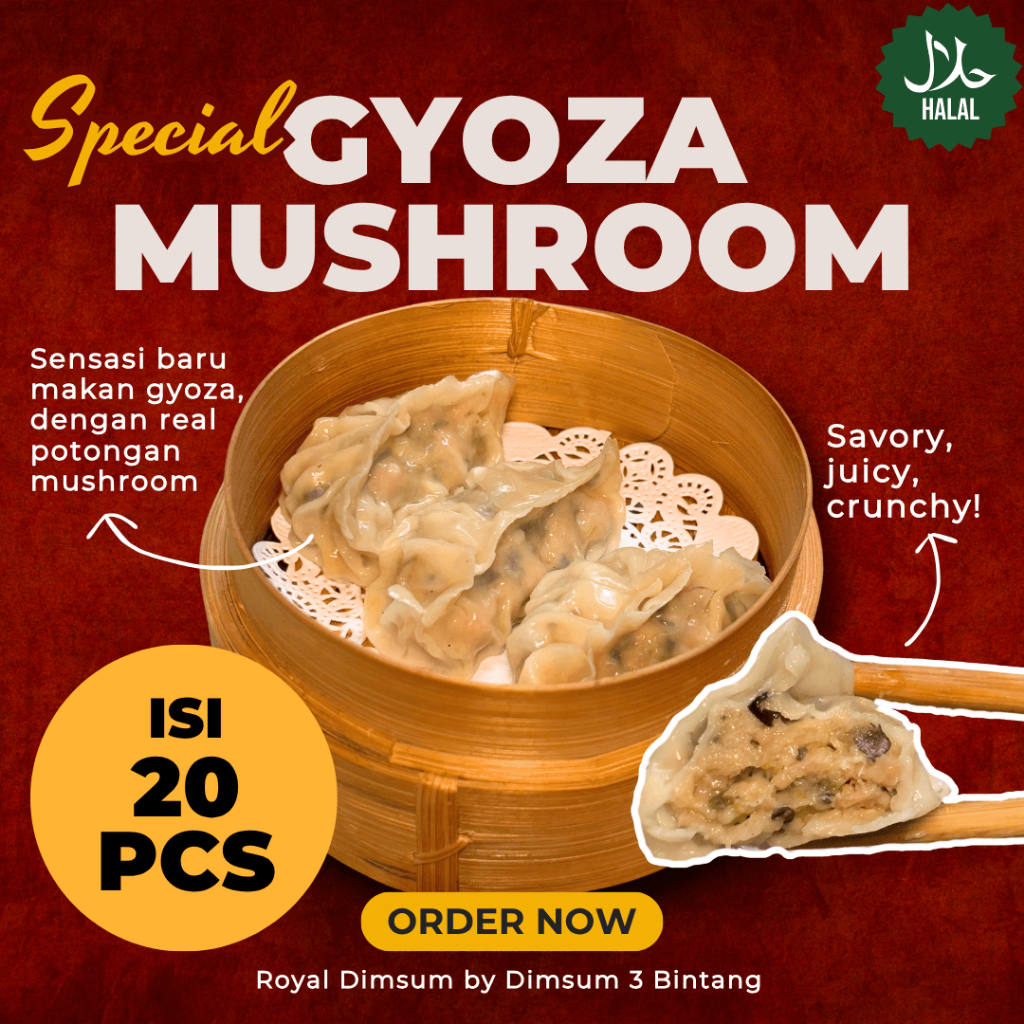 

Dimsum Gyoza Mushroom Isi 20 pcs | GROSIR DIMSUM BANDUNG | HALAL | FROZEN | DIMSUM 3 BINTANG
