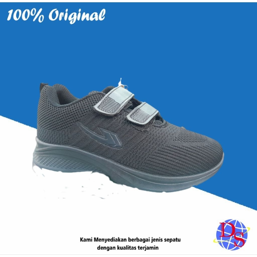 Sepatu Sekolah Anak New Era Alphard 03 Hitam Hitam Sepatu Perekat Hitam Polos