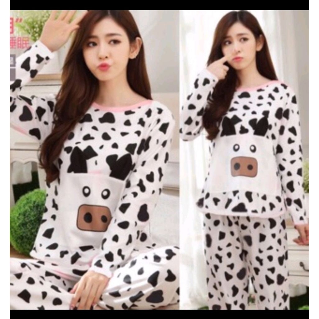 Piyama sapi moo wanita baju tidur wanita lucu motif sapi moo