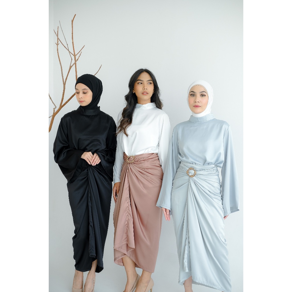 Rok Satin Premium Hitam Putih Polos lilit Wanita by Nazya