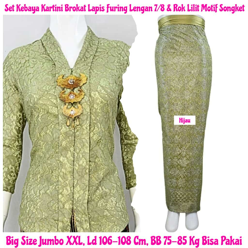 Kebaya Jadi Medan Jumbo Set Kebaya Kartini Brokat Lapis Furing Lengan 7/8 & Rok Kebaya Jadi/Siap Pak