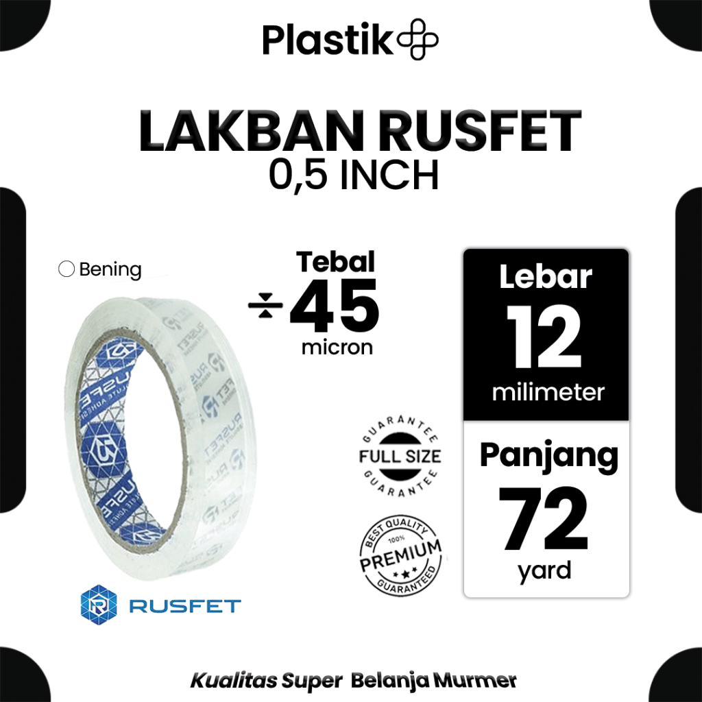 

Lakban Spek. Daimaru Merek Rusfet Bening 0,5 inch x 72 yard (12 mm x 72 yard) Harga Satuan Ecer