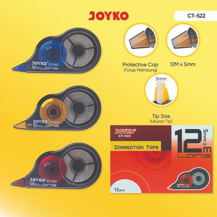 

JOYKO Correction Tape Pita Koreksi CT-522 12Meter (1 box 12 Pcs)