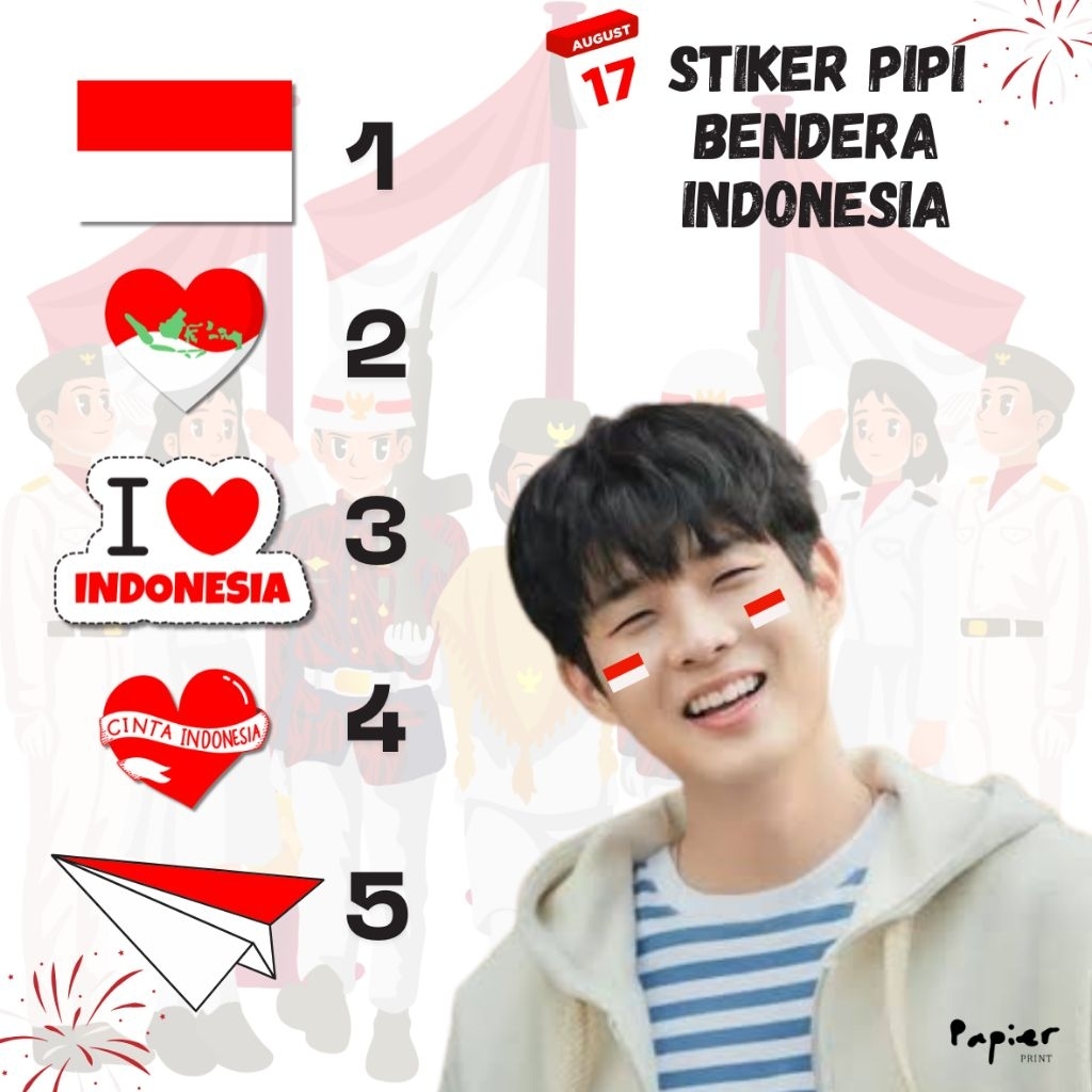 

PAPIER - isi 21pcs Stiker Pipi Agustusan (sudah cutting tinggal tempel) - Stiker Pipi 17 Agustus Bendera Merah Putih