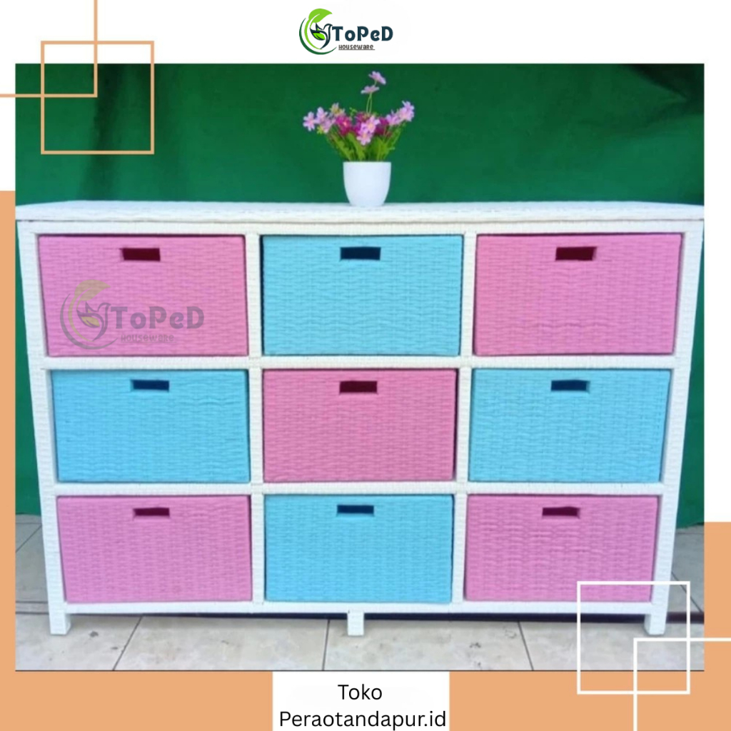 rak tv laci serbaguna rotan sintetis isi 9 laci/lemari rotan sintetis/lemari baju anak