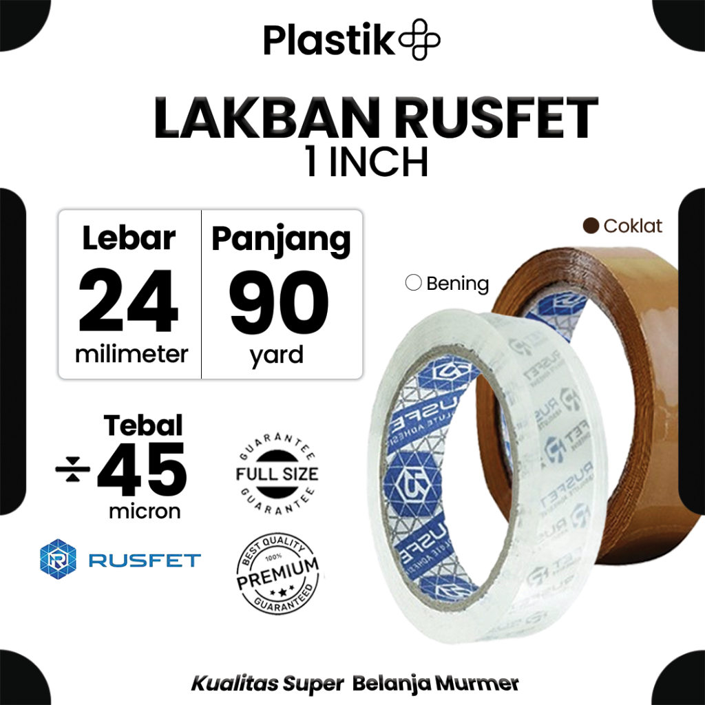 

Lakban Spek. Daimaru Merek Rusfet Bening dan Coklat 1inch / 24mm x 90 yard Cortape Harga Satuan Ecer