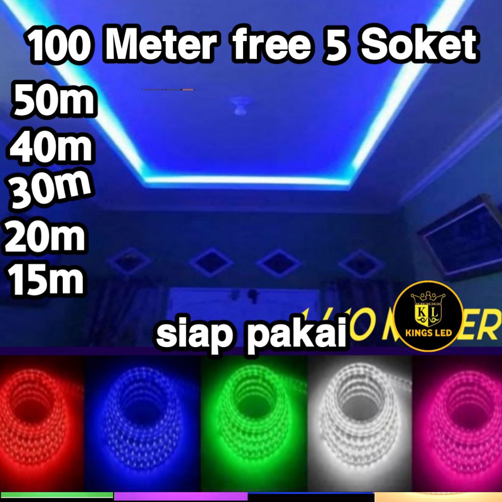 Lampu led selang 100 meter bonus 5 soket hias kamar aesthetik dekorasi plafon rumah