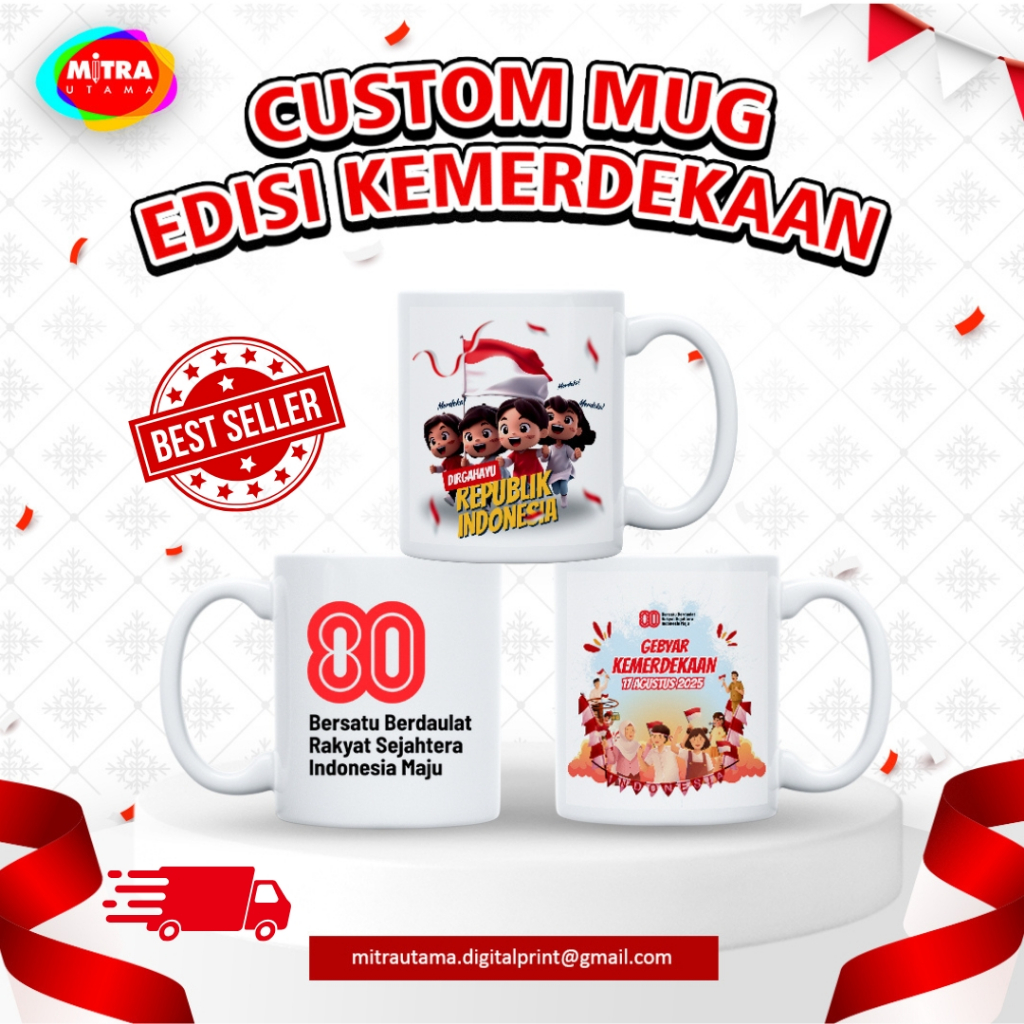 Mug Keramik Putih Edisi Kemerdekaan - Mug Keramik Putih Coating l Custom Print Sablon l Mug Sablon |