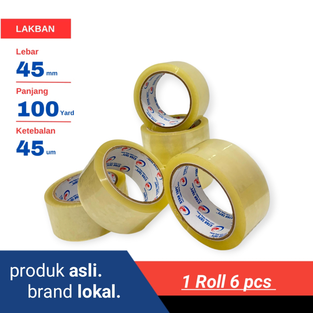

1 Roll 6 pcs Lakban Isolasi Tape National Bening 2 Inch 45 mm x 100 Yard Murah OPP Tape / Lakban