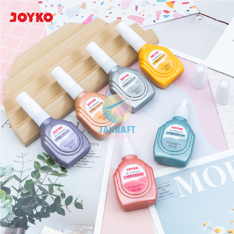 

(1 Pcs) Tipe-X Tipex Tip-Ex Cair Putih JOYKO JK-01 Merah Red / Metallic Metalic Metalik White Correction Fluid Ujung Tip Besi Metal Anti Macet Quick Dry