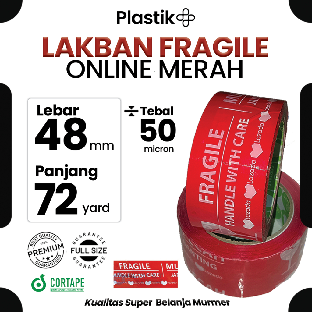 

Lakban / Selotip / OPP Tape Printing Fragile Lzada Marketplace Online 2inch - 48mm x 72yard Satuan