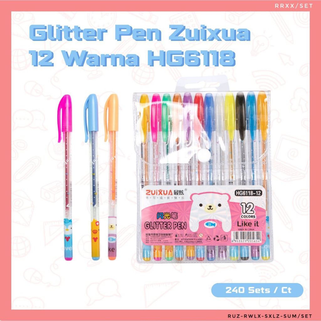 

Zuixua Glitter Pen 12 Warna/Pen Glitter 12 Warna/Per Lusin