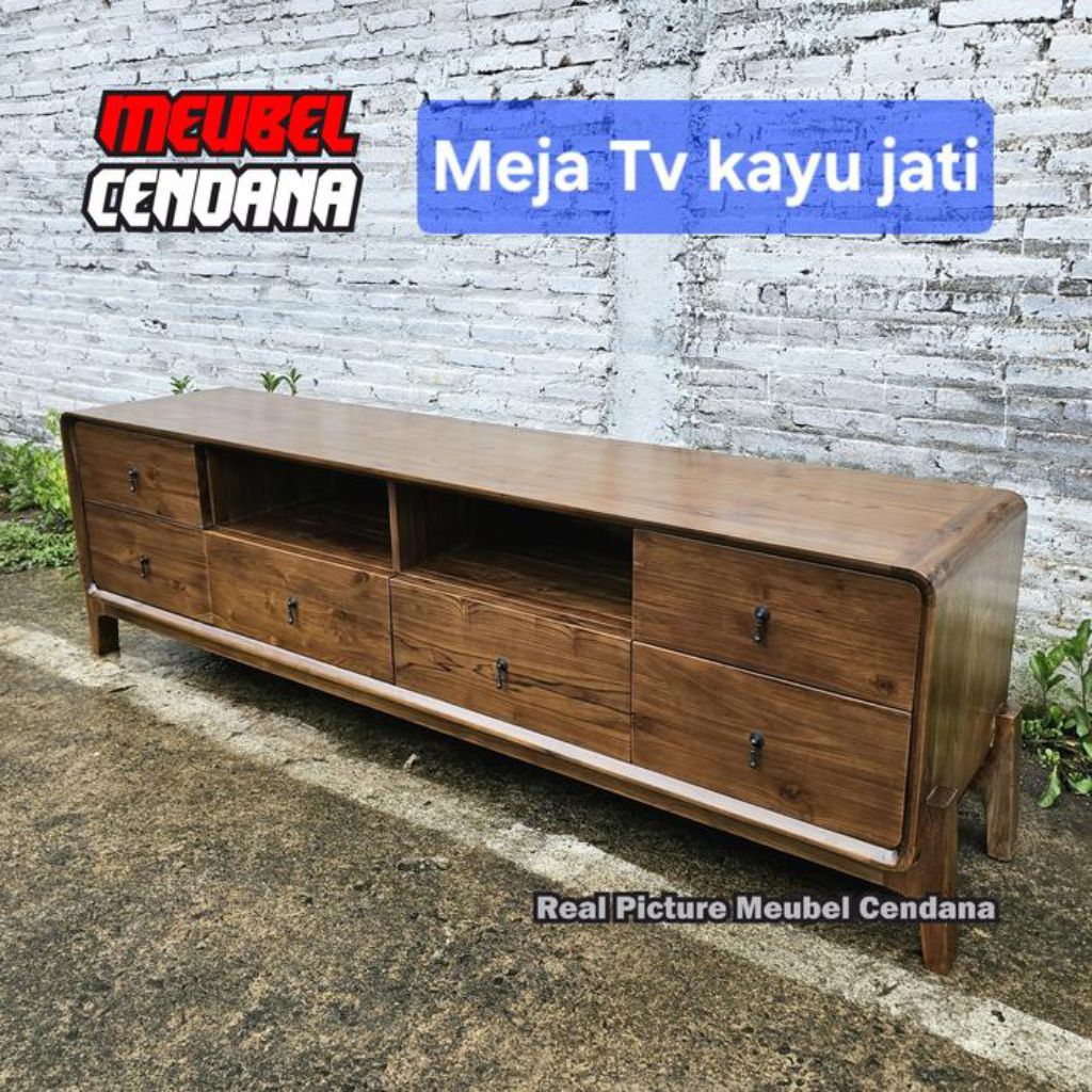 buffet tv minimalis jati , buffet tv retro , meja tv kayu jati panjang 2 meter
