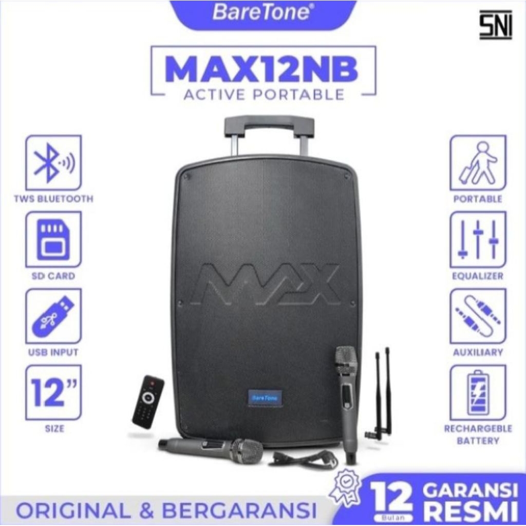 Speaker aktif Baretone 12 inch max12nb Speaker Portable karaoke