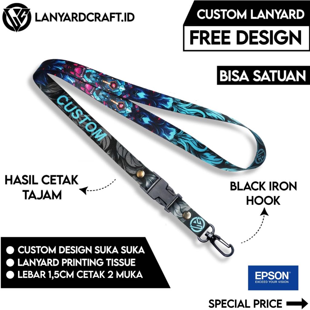 

[CUSTOM SATUAN] Custom Lanyard Size 1,5cm Type SS-BH Lanyard Id Card Printing / Lanyard Custom Desain Satuan