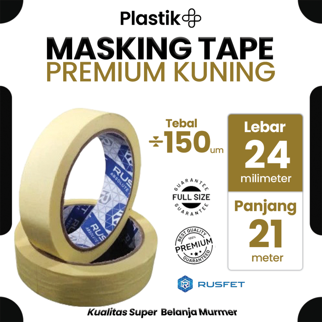 

Lakban Kertas Kuning / Masking Tape 24mm x 21meter Isolasi Kertas / Selotip Kertas Merek Rusfet eCER