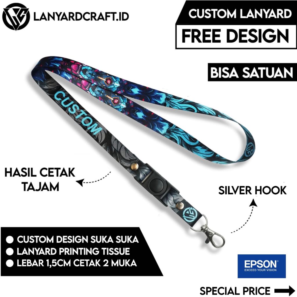 

[CUSTOM SATUAN] Custom Lanyard Size 1,5cm Type SO-SH Lanyard Id Card Printing / Lanyard Custom Desain Satuan