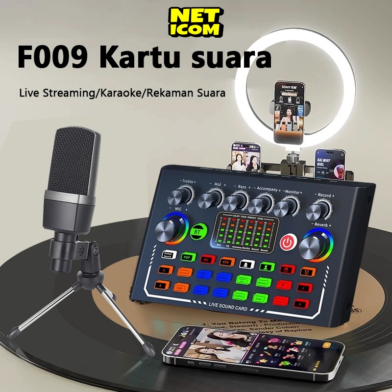 NETICOM SoundCard F998/F009 Mixer Bluetooth Audio USB External Soundcard Live Phone PC-Live Karaoke 