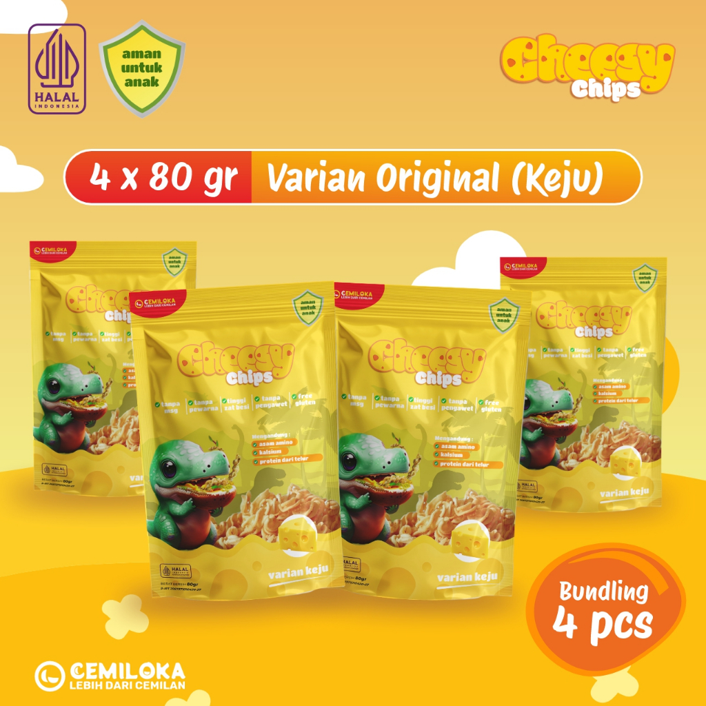 

CHEESY CHIPS ORIGINAL KEJU 4PCS - BUNDLING KELUARGA - FREE GLUTEN - ZIPLOCK - NON MSG-TANPA PENGAWET
