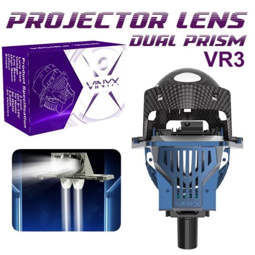 Lensa Lampu LED Laser Projector Vinyx VR3 Projie Biled 3 Inch Motor Mobil