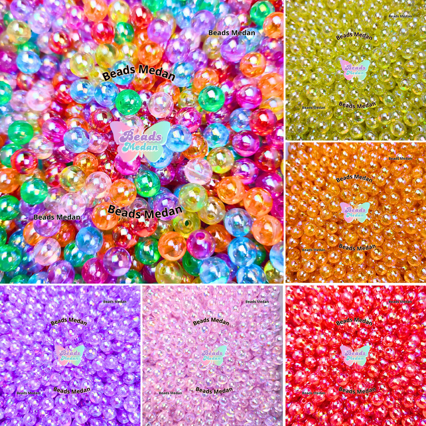 (PON) Mote Premium Akrilik Bulat 6mm Pelangi AB / Mote Akrilik Bulat / Mote Bulat 6mm 8mm / Mote Med